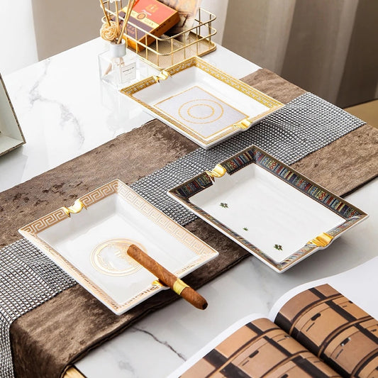 European Luxury Grid Pattern Ceramic Cigar Ashtray