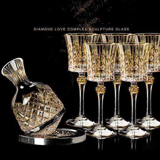 High End Luxury Gilded Decanter/Rotate Liquor Divider Bar Set in Gold