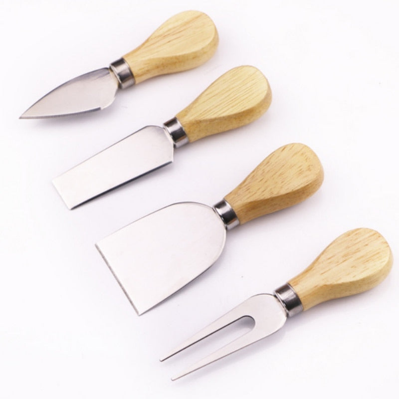 4Pcs Stainless Steel Cheese Knives Set With Bamboo Wooden Handle
