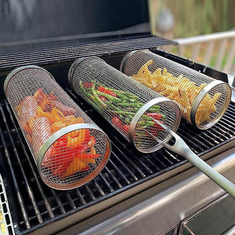 Rolling Grilling Basket for BBQ, Portable Outdoor Kitchen Gadgets