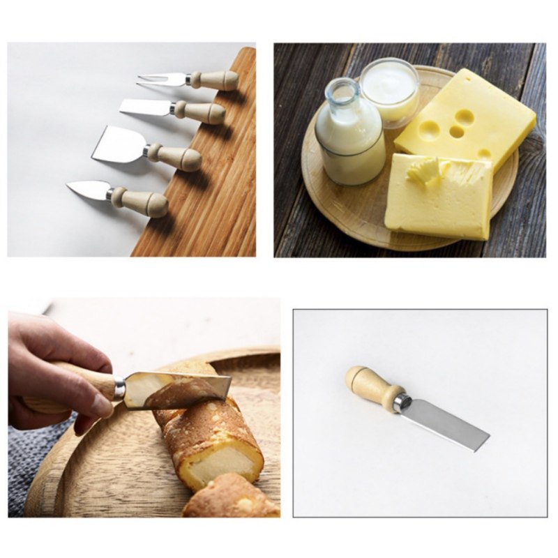 4Pcs Stainless Steel Cheese Knives Set With Bamboo Wooden Handle