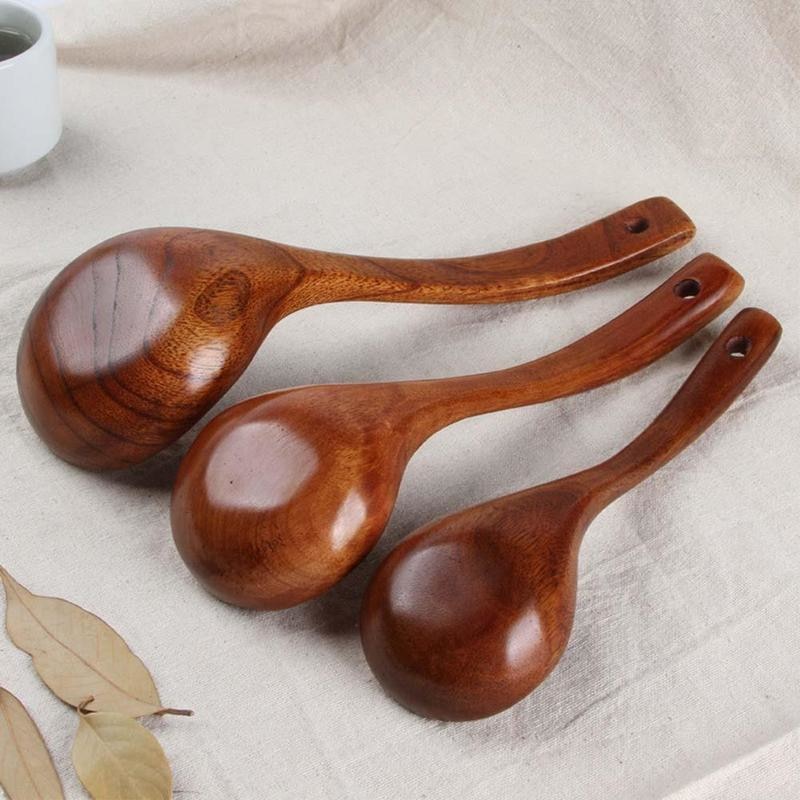 Long Handled Bamboo Wooden Soup Spoons