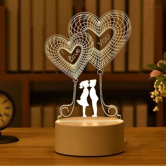 3D Lamp Acrylic LED Night Light Valentine's Day Gift