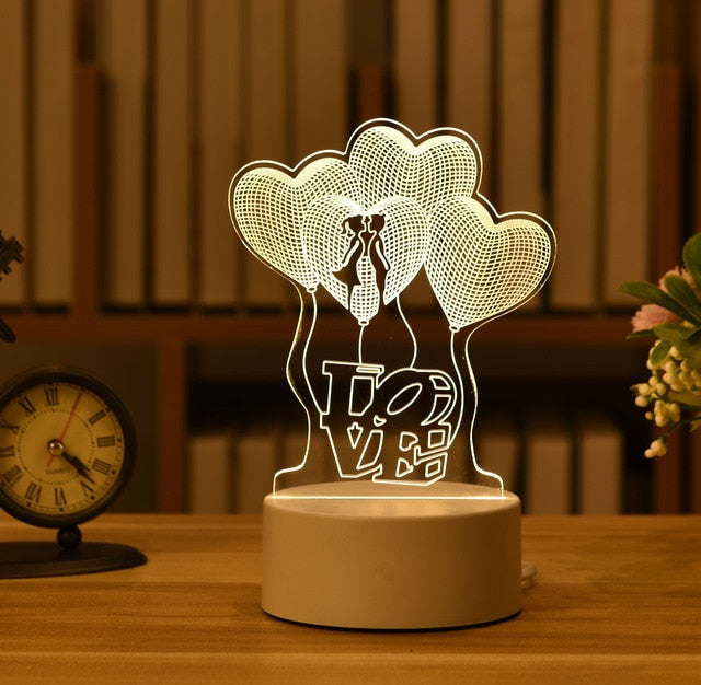 3D Lamp Acrylic LED Night Light Valentine's Day Gift