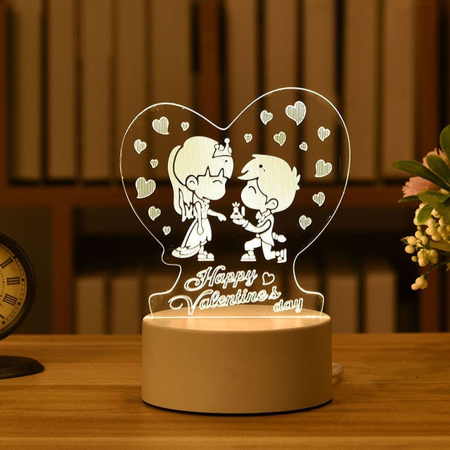 3D Lamp Acrylic LED Night Light Valentine's Day Gift