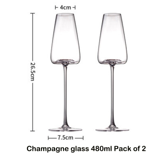 2PCS Large Cups Long Stem Hand Blown Glasses