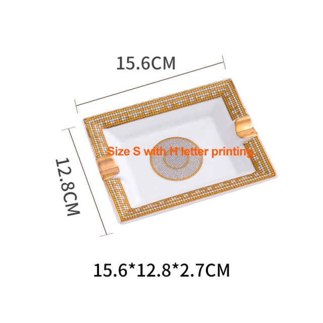 European Luxury Grid Pattern Ceramic Cigar Ashtray