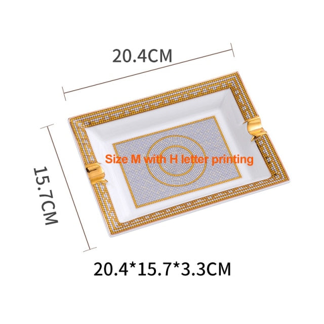 European Luxury Grid Pattern Ceramic Cigar Ashtray