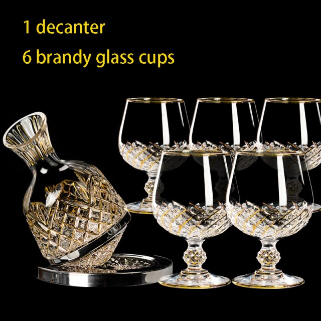 High End Luxury Gilded Decanter/Rotate Liquor Divider Bar Set in Gold