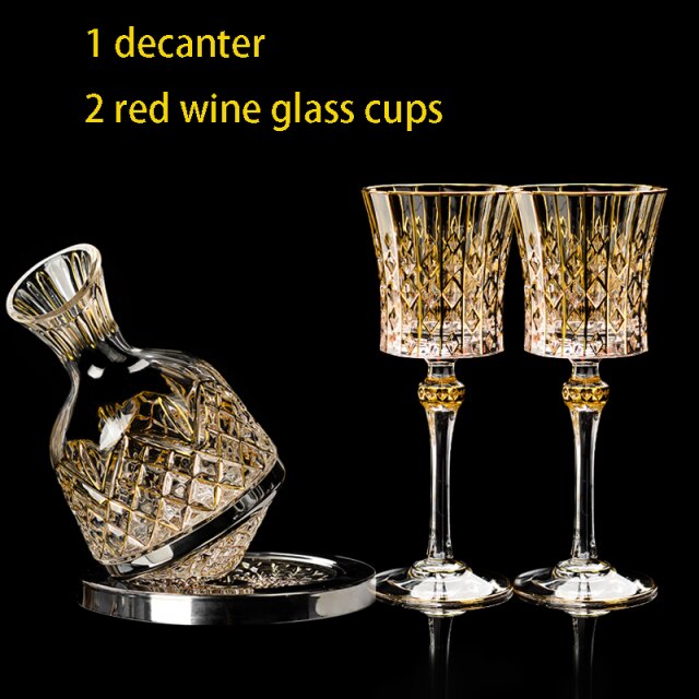 High End Luxury Gilded Decanter/Rotate Liquor Divider Bar Set in Gold