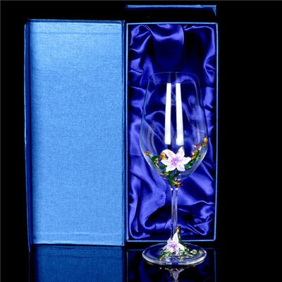 Enamel Lily Crystal Glass Decanter Set /Wedding Gift Set