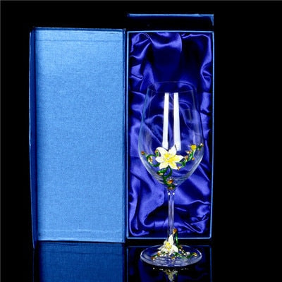 Enamel Lily Crystal Glass Decanter Set /Wedding Gift Set