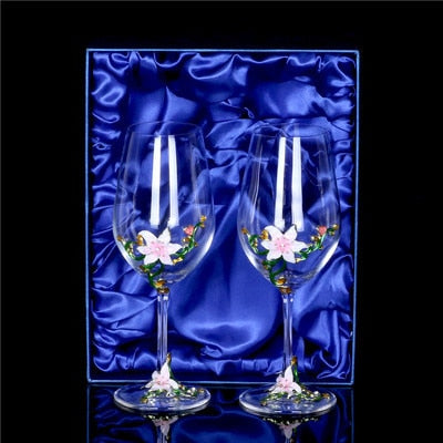 Enamel Lily Crystal Glass Decanter Set /Wedding Gift Set