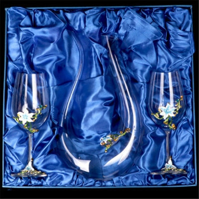 Enamel Lily Crystal Glass Decanter Set /Wedding Gift Set