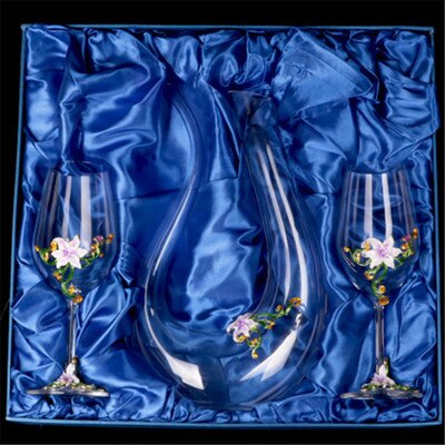 Enamel Lily Crystal Glass Decanter Set /Wedding Gift Set