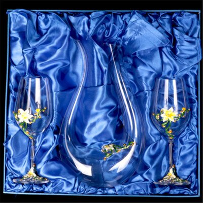 Enamel Lily Crystal Glass Decanter Set /Wedding Gift Set