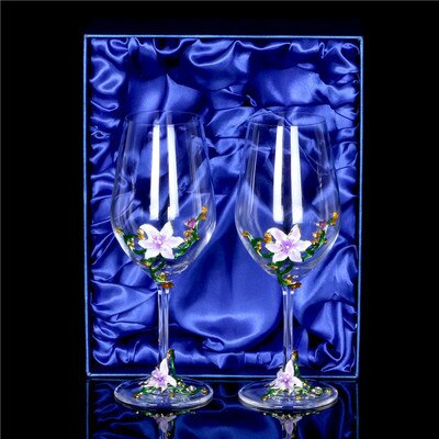 Enamel Lily Crystal Glass Decanter Set /Wedding Gift Set