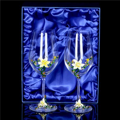 Enamel Lily Crystal Glass Decanter Set /Wedding Gift Set