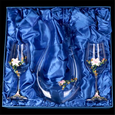 Enamel Lily Crystal Glass Decanter Set /Wedding Gift Set
